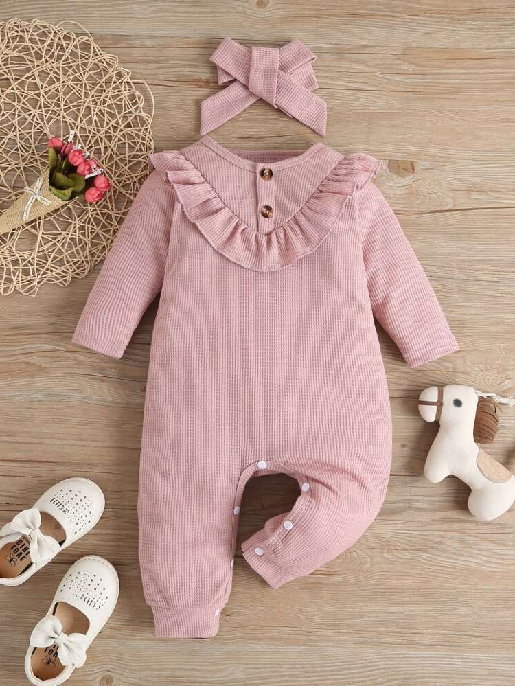 Button Long Sleeve Casual Baby Jumpsuits 9174