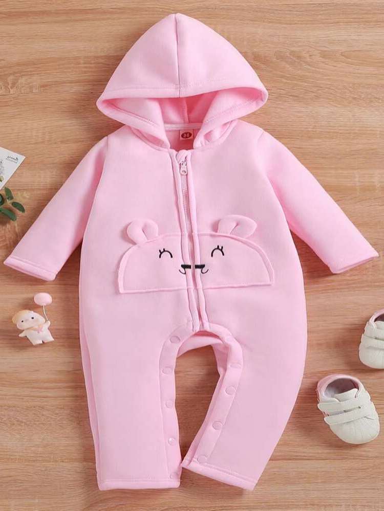 Long Hooded Long Sleeve Embroidery Baby Onesies 7471