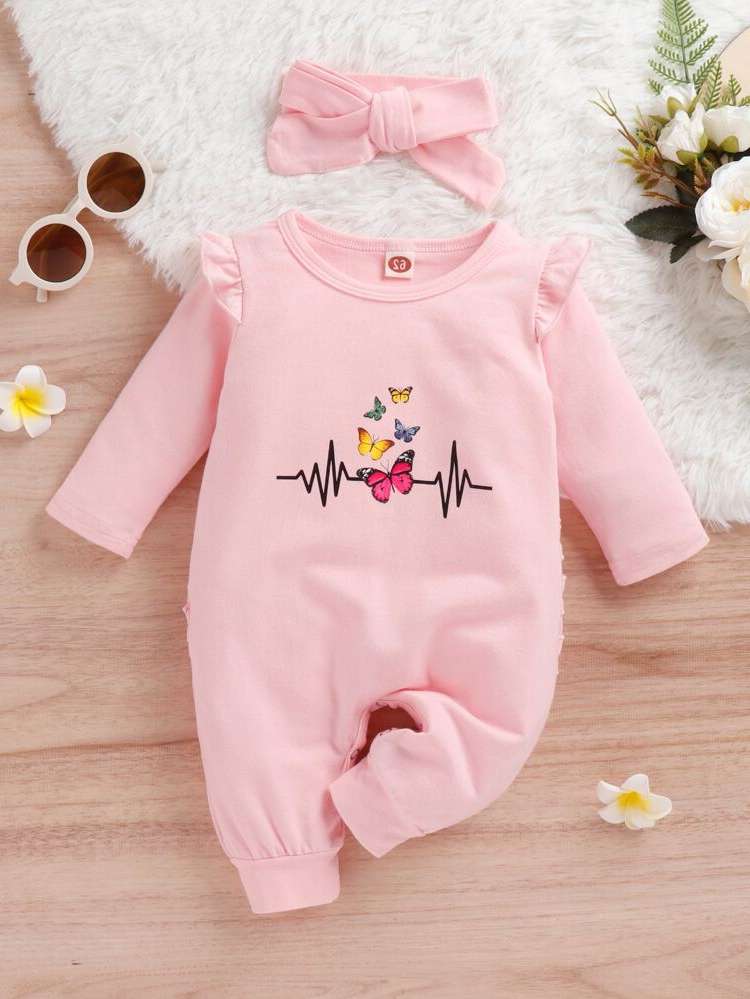 Long Sleeve Ruffle Butterfly Baby Onesies 526