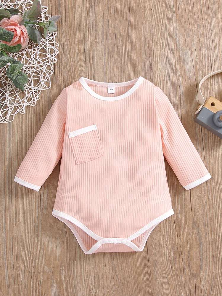 Long Sleeve Round Neck Baby Pink Baby Onesies 4201