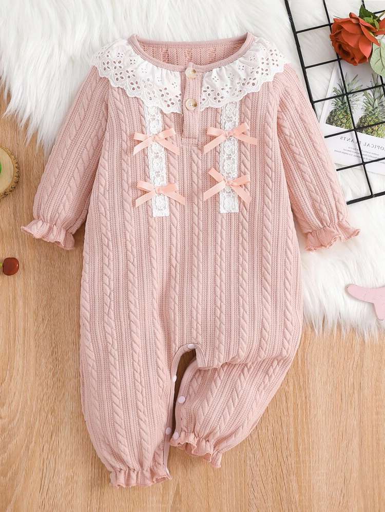  Long Plain Contrast Lace Baby Clothing 7766