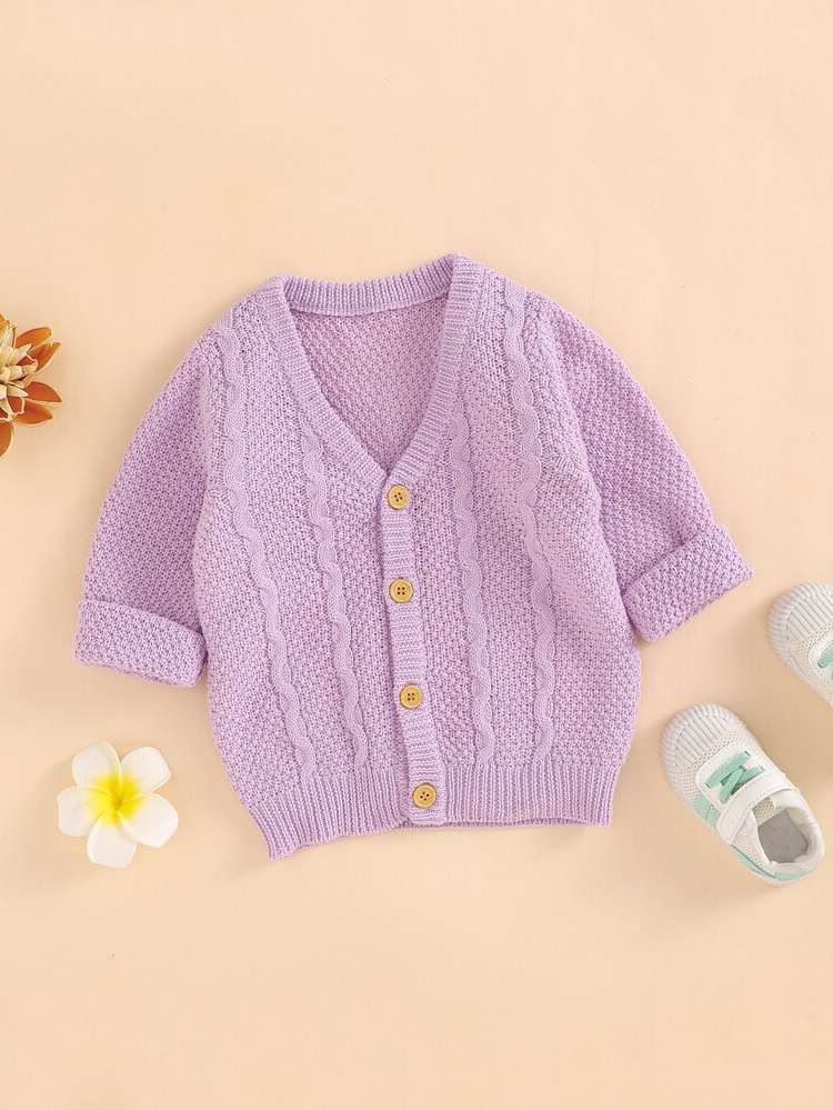 Long Sleeve Button Front Baby Pink Regular Fit Baby Knitwear 3347