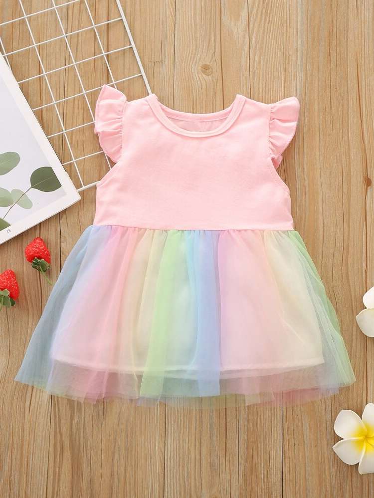 Sleeveless Colorblock Round Neck Cute Baby Dresses 6025