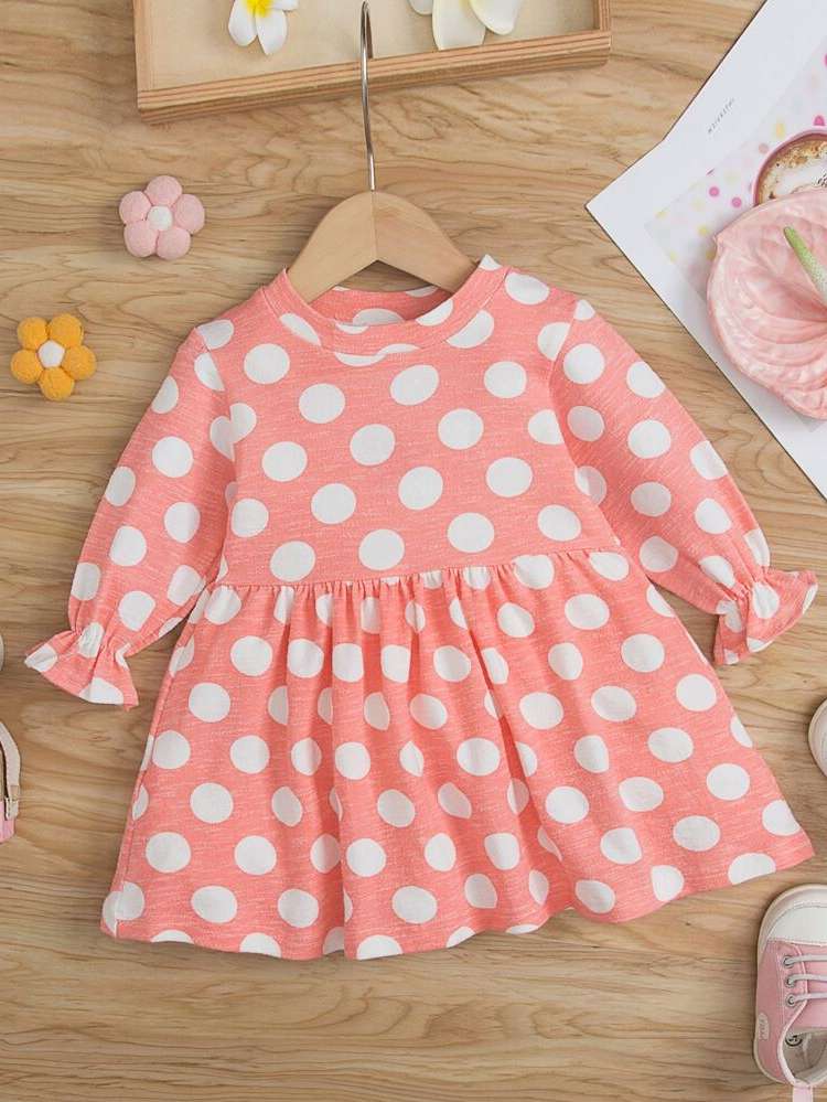 Long Sleeve Polka Dot Regular Fit Ruffle Baby Clothing 8158