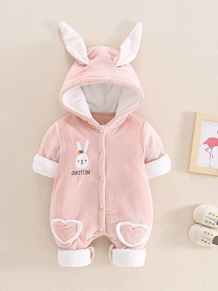 Long Sleeve Baby Pink Hooded Baby Onesies 334