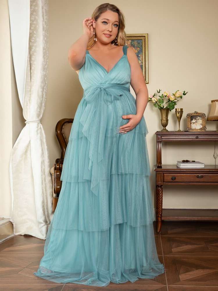 Wrap Sleeveless Glamorous Baby Pink Maternity Dresses 9501