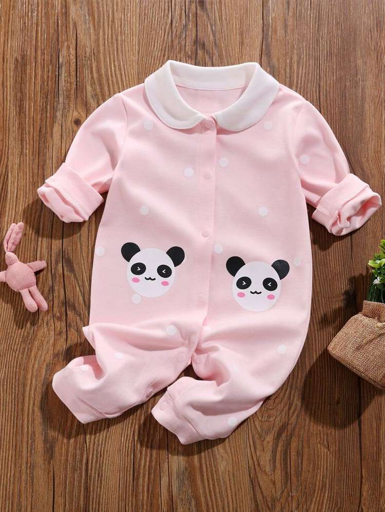 Contrast Collar Cute Long Sleeve Baby  Mom 4321