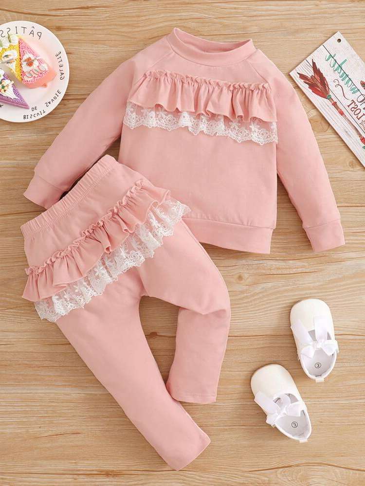 Round Neck Baby Pink Long Sleeve Cute Baby Clothing 8908