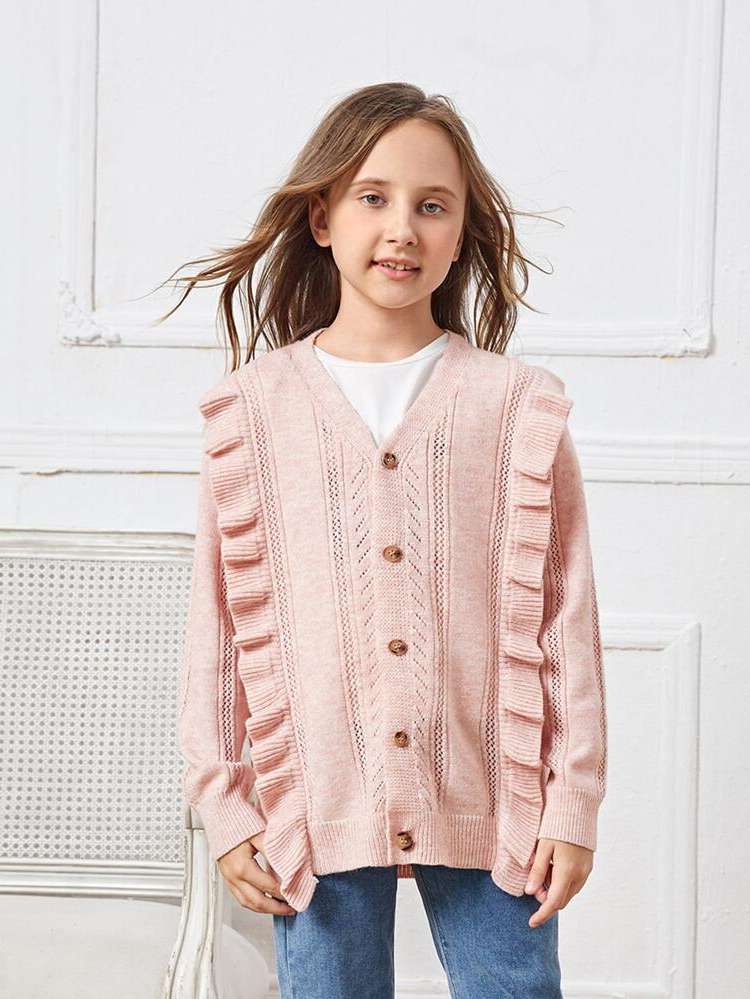 Baby Pink Long Sleeve Plain Girls Clothing 9885