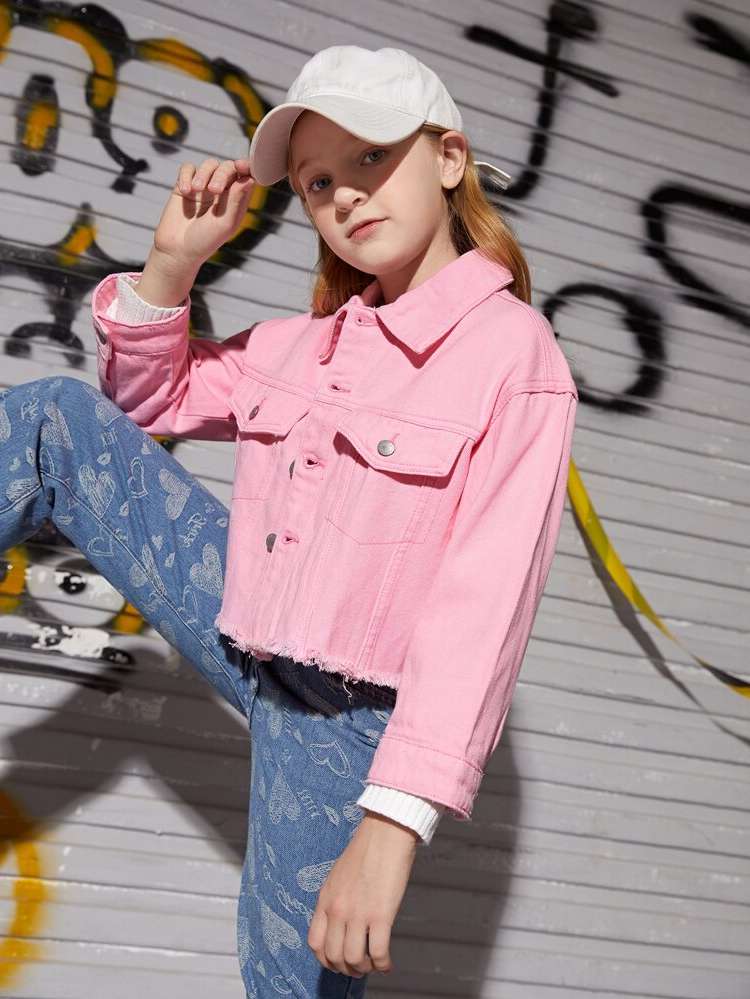  Crop Collar Regular Fit Girls Denim Jackets  Coats 1634