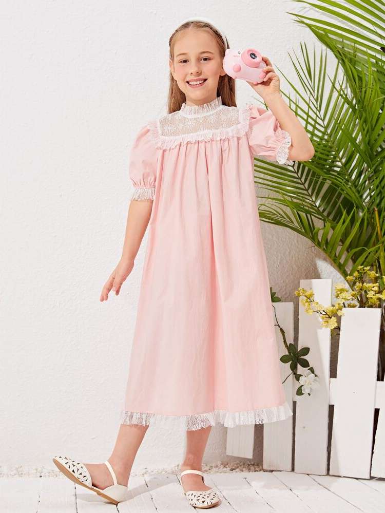 Baby Pink Long Ruffle Girls Dresses 967