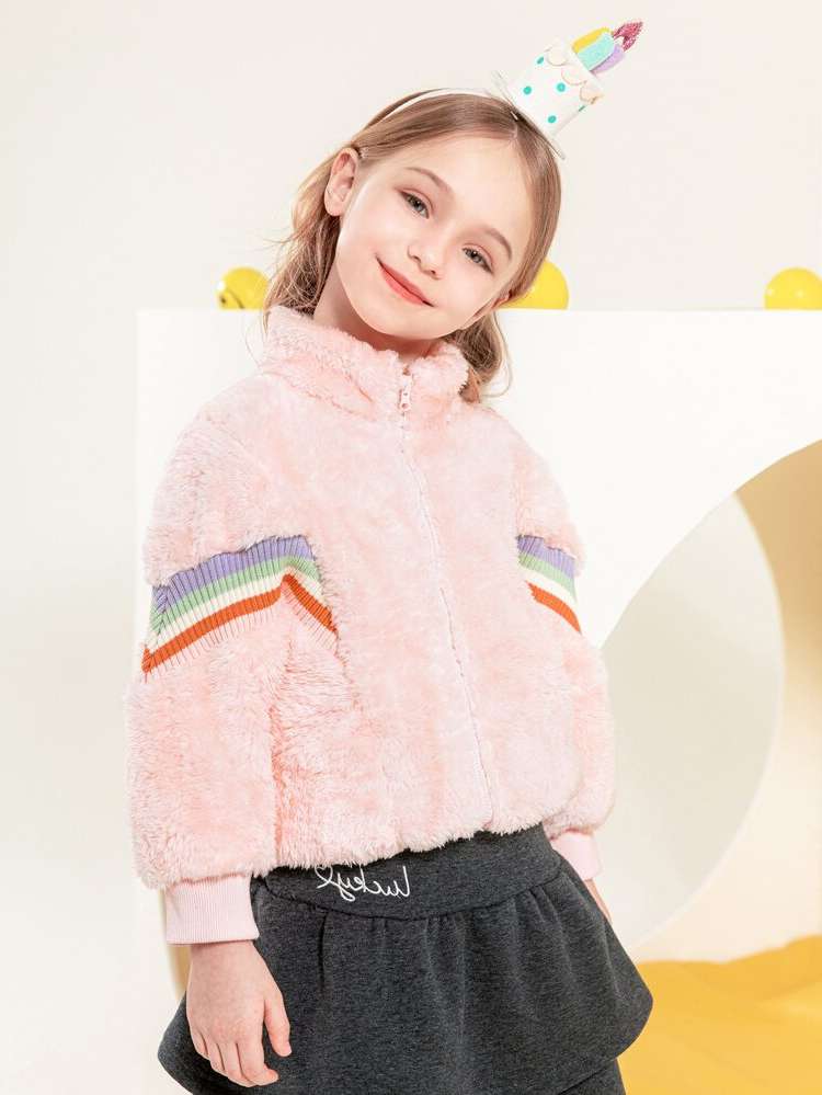 Regular Fit Regular Stand Collar Zipper Girls Jackets 6497