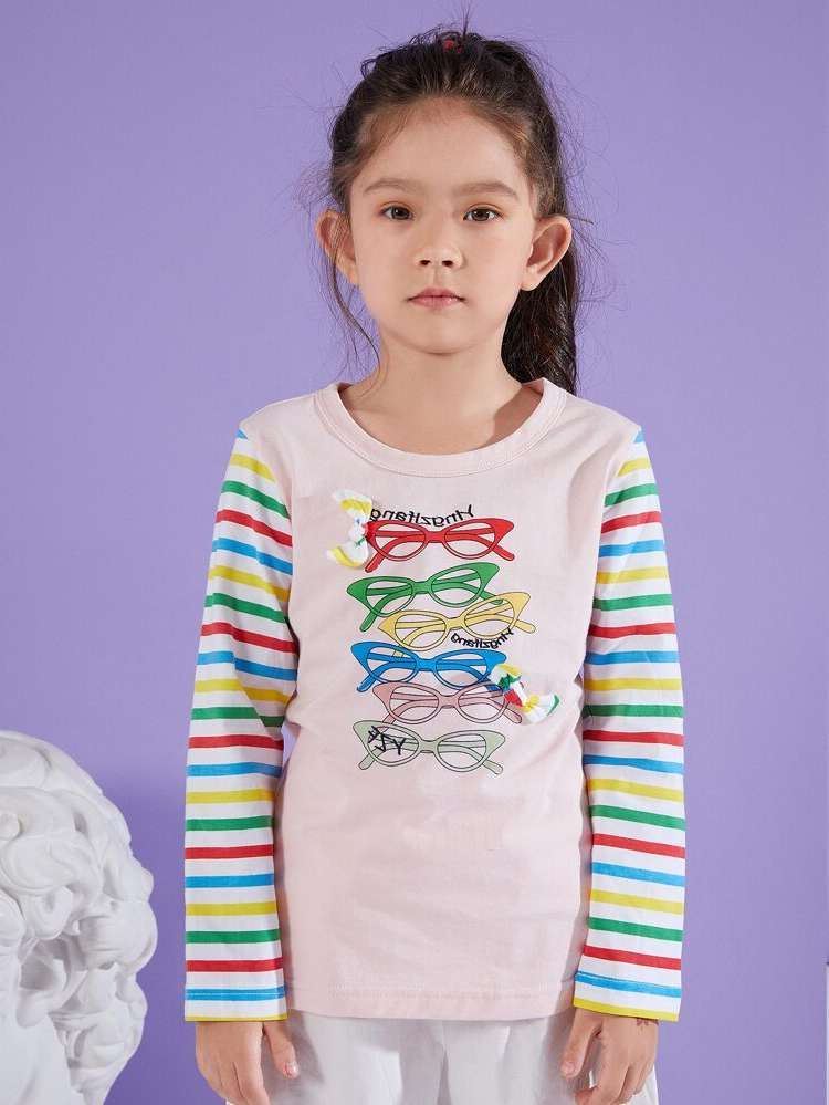 Striped Regular Fit Casual Bow Girls Clothing 1132