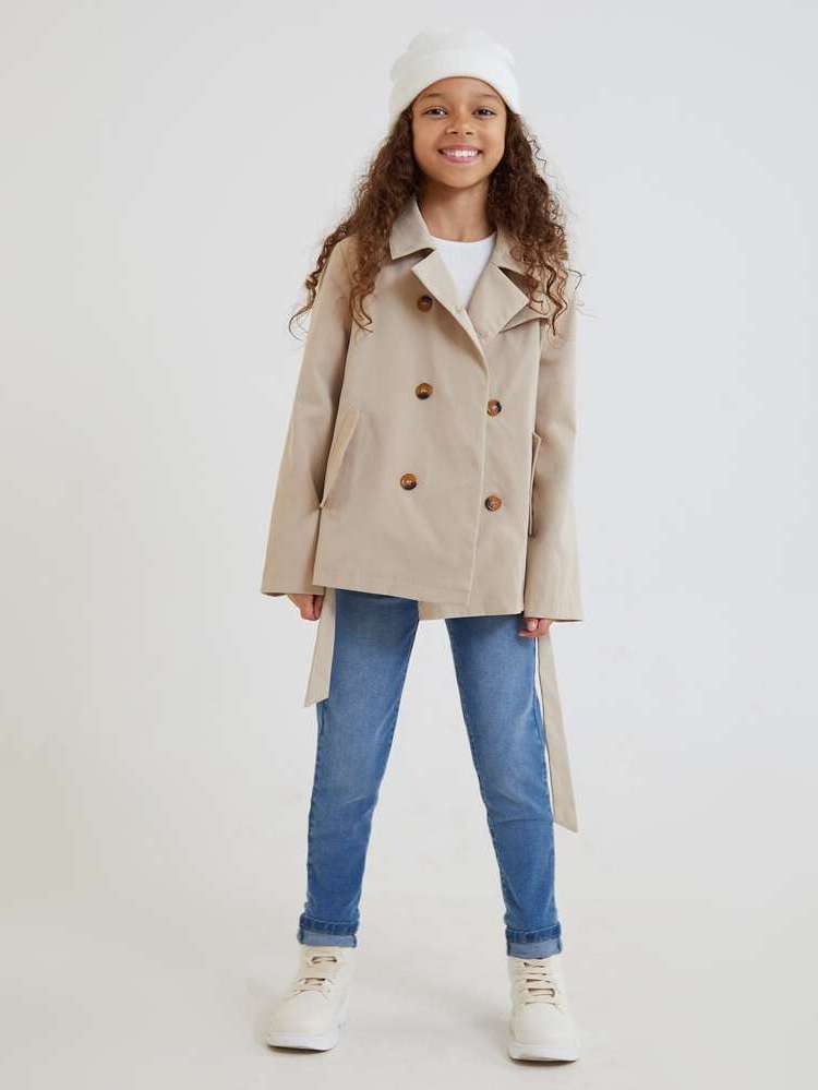 Short Regular Fit Casual Girls Trench Coats 3902