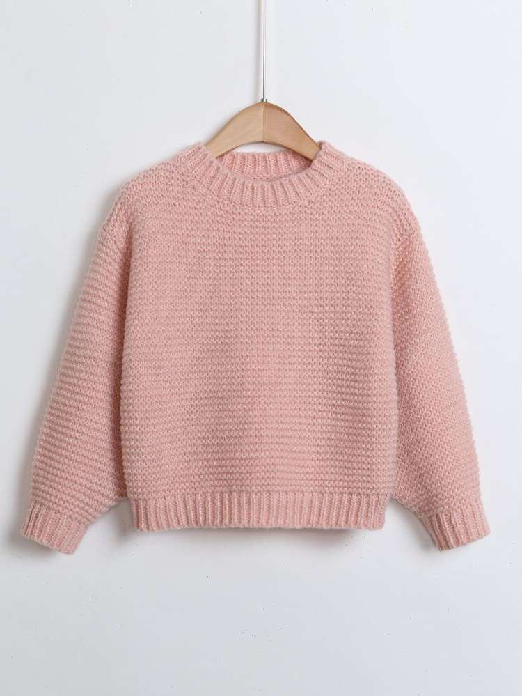 Plain Long Sleeve Baby Pink Girls Knitwear 538