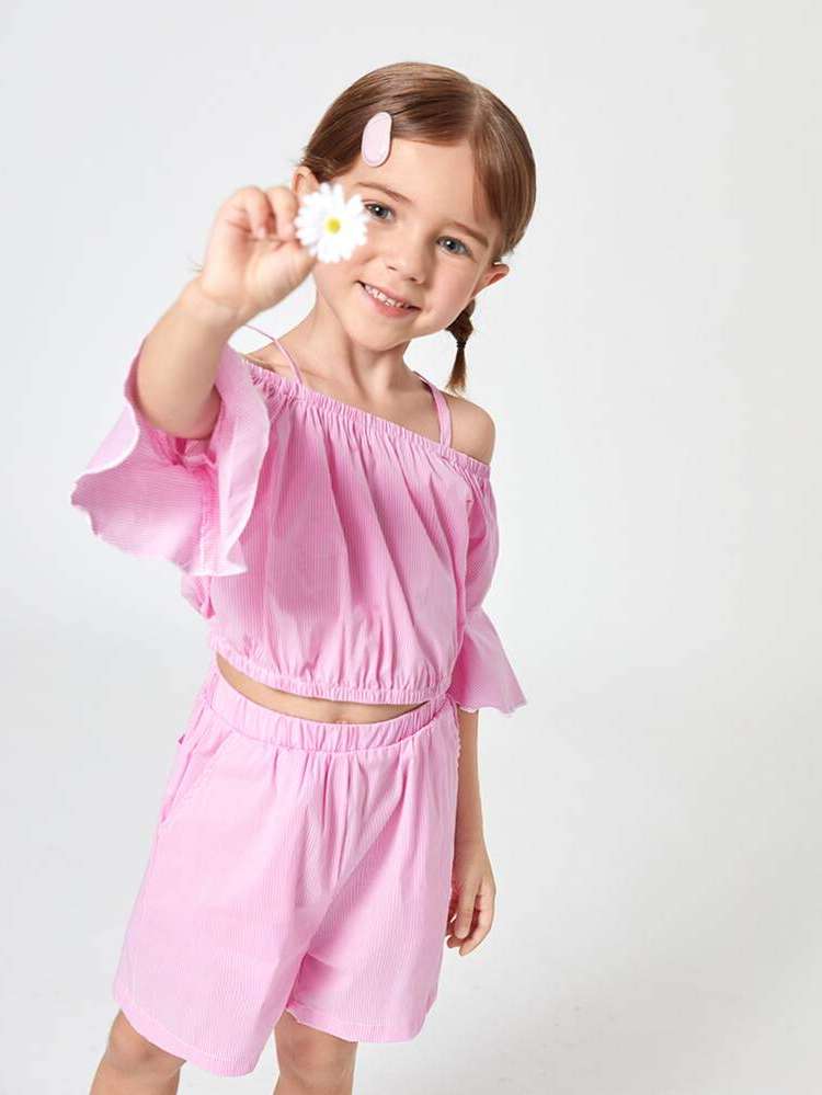 Baby Pink Regular Fit Pocket Kids Clothing 80