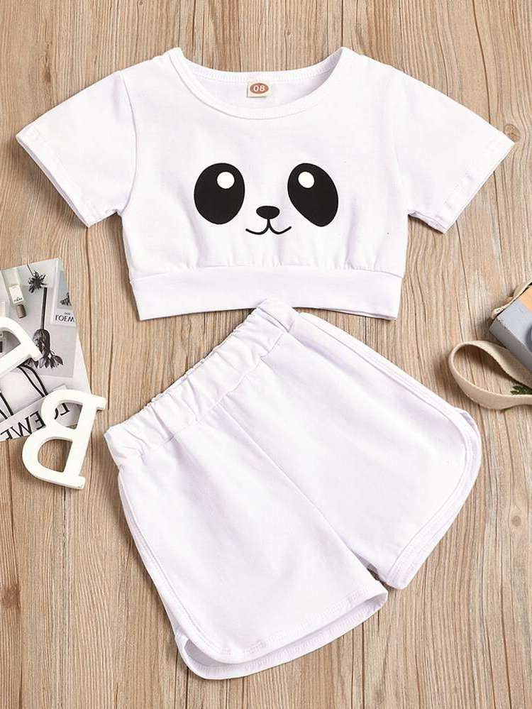  Cartoon Short Sleeve Toddler Girls Clothing 8158