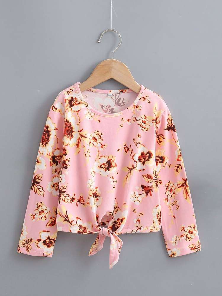  Tie Front Long Sleeve Regular Fit Toddler Girls Tops 6773