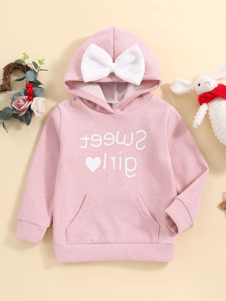 Baby Pink Hooded Regular Bow Toddler Girl Sweatshirts 859