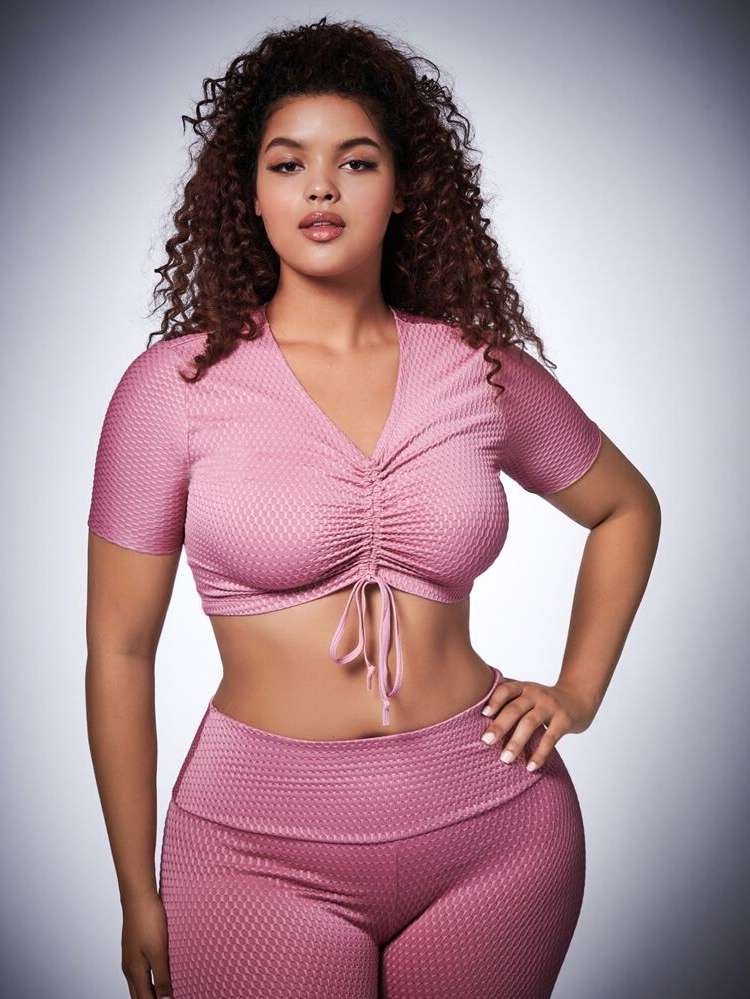 Baby Pink Crop Plain Women Plus Activewear 5462