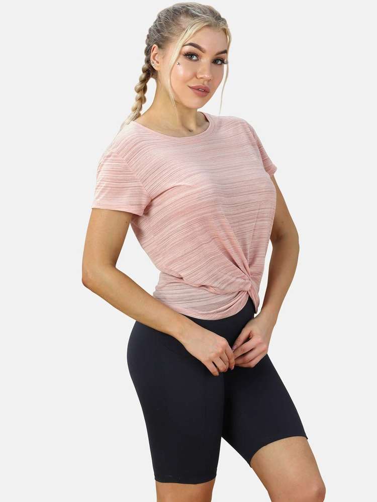  Round Neck Twist Regular Fit Women Active Tops 5468