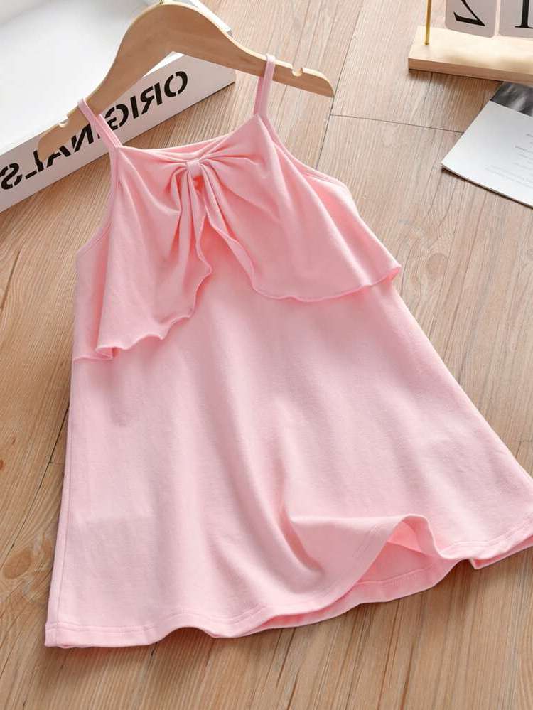 Sleeveless Bow Plain Short Toddler Girl Dresses 423