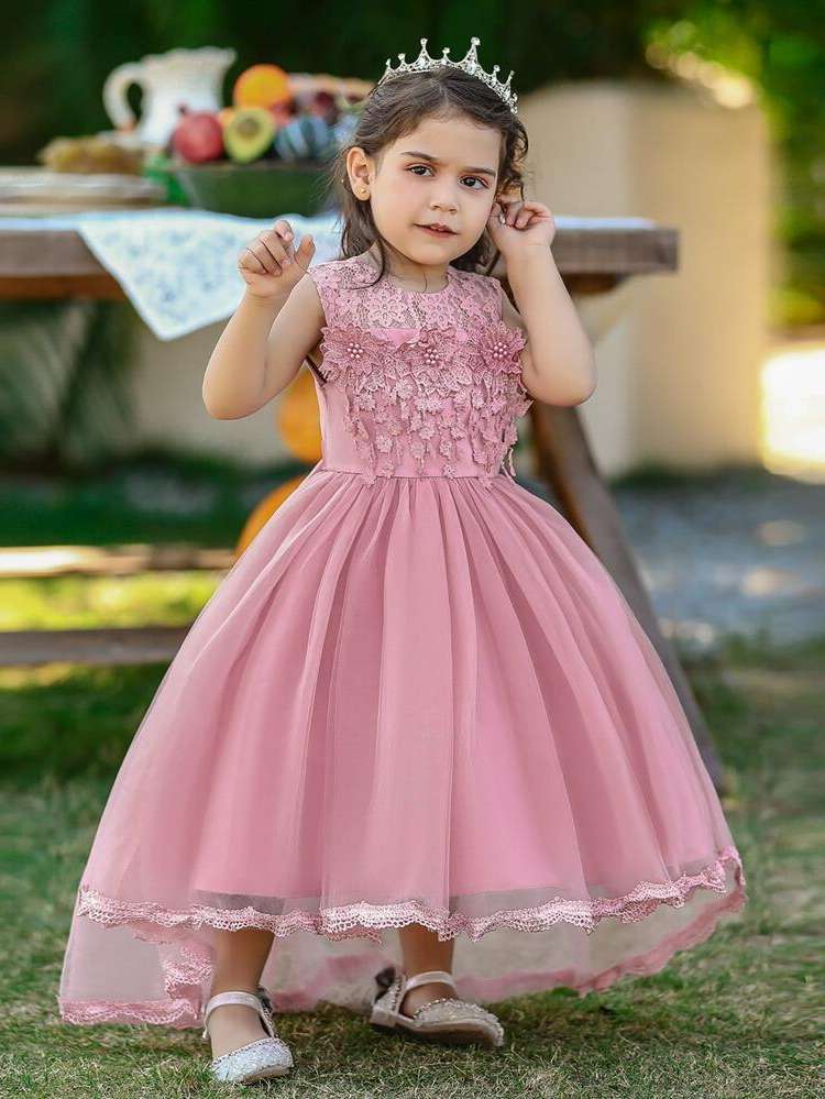  Baby Pink Sleeveless Round Neck Kids Clothing 9102