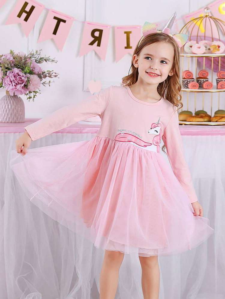 Round Neck Knee Length Regular Fit Baby Pink Toddler Girls Clothing 9221