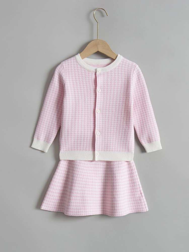 Round Neck Baby Pink Button Kids Clothing 9234