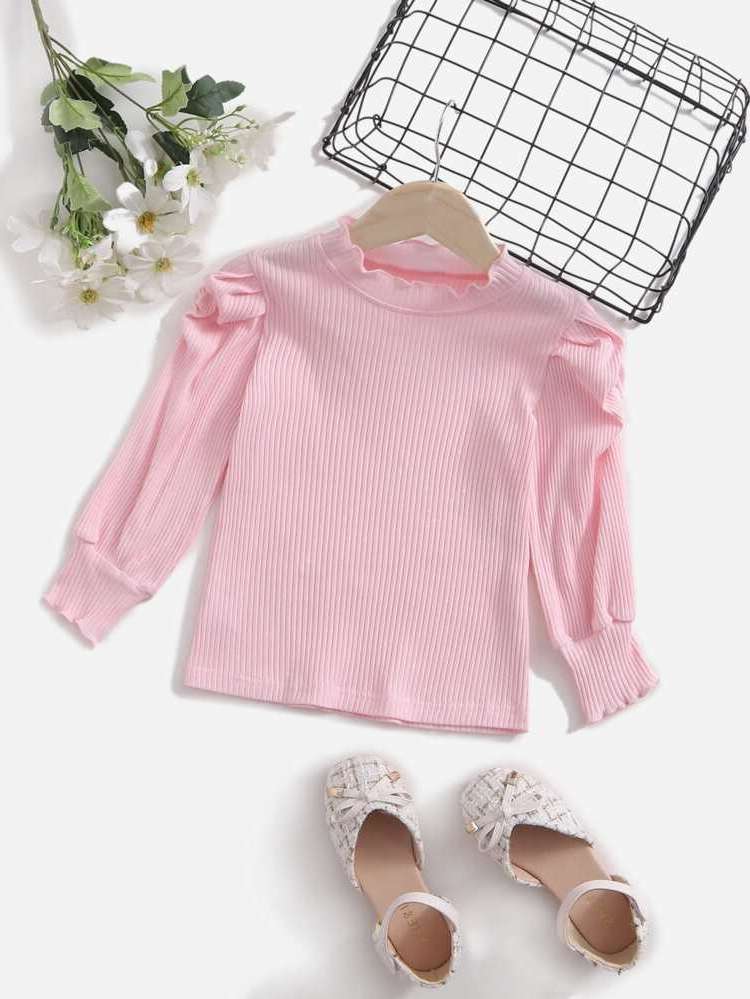  Plain Long Sleeve Stand Collar Toddler Girl T-Shirts 5075