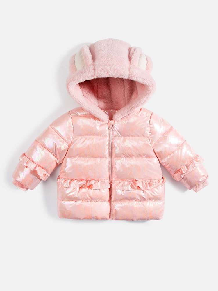 Cute Frill Long Sleeve Hooded Toddler Girl Winter Coats 3699