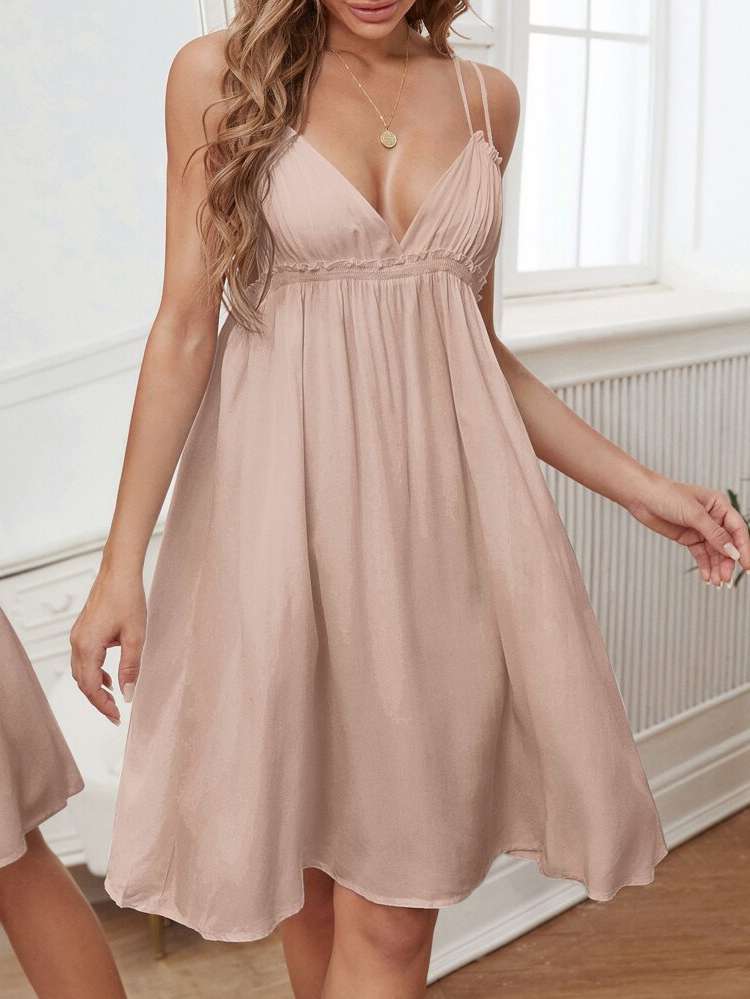 Baby Pink Spaghetti Strap  Women Sleepwear 9843