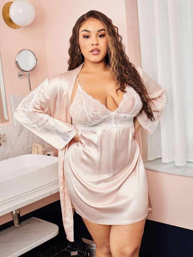  Long Sleeve  Plus Size Robes  Robe Sets 136