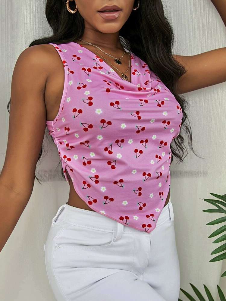 Regular Fit Baby Pink Cowl Neck Women Tank Tops  Camis 792