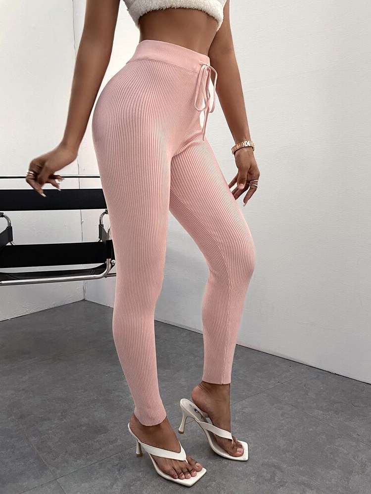 Baby Pink Drawstring  Women Sweater Pants 1491