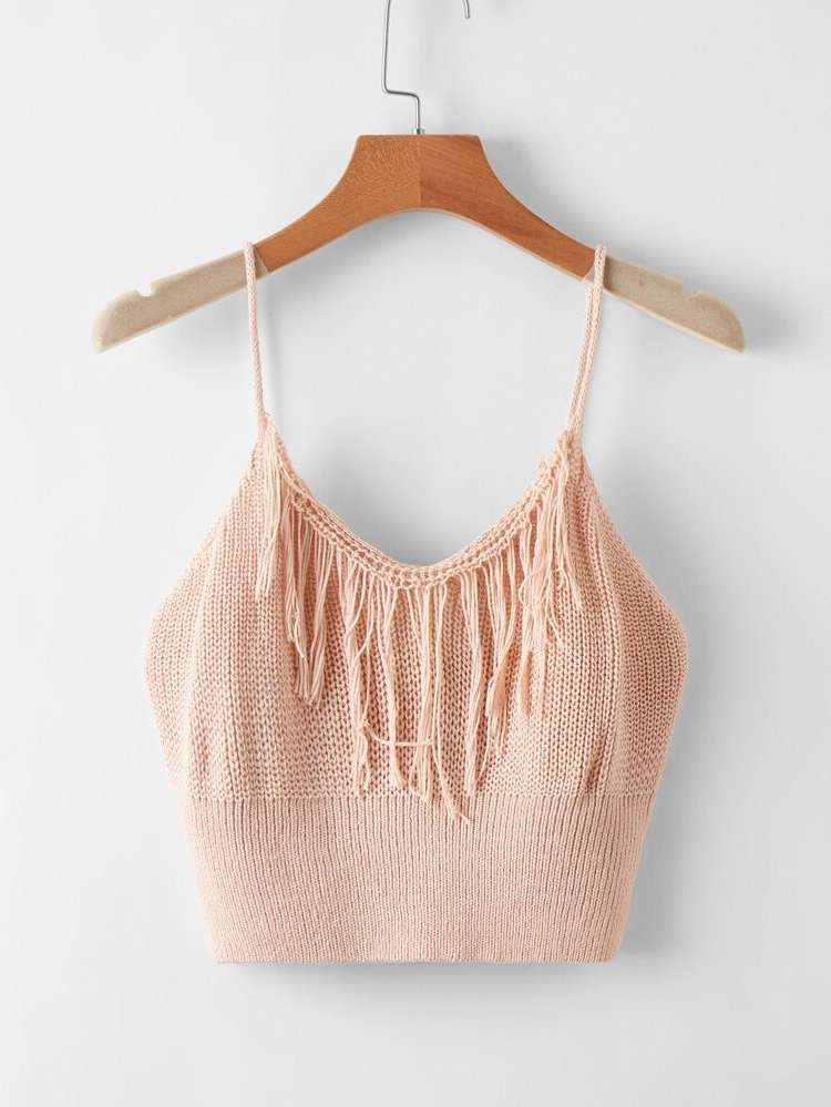 Spaghetti Strap Sleeveless Baby Pink Casual Women Knit Tops 270