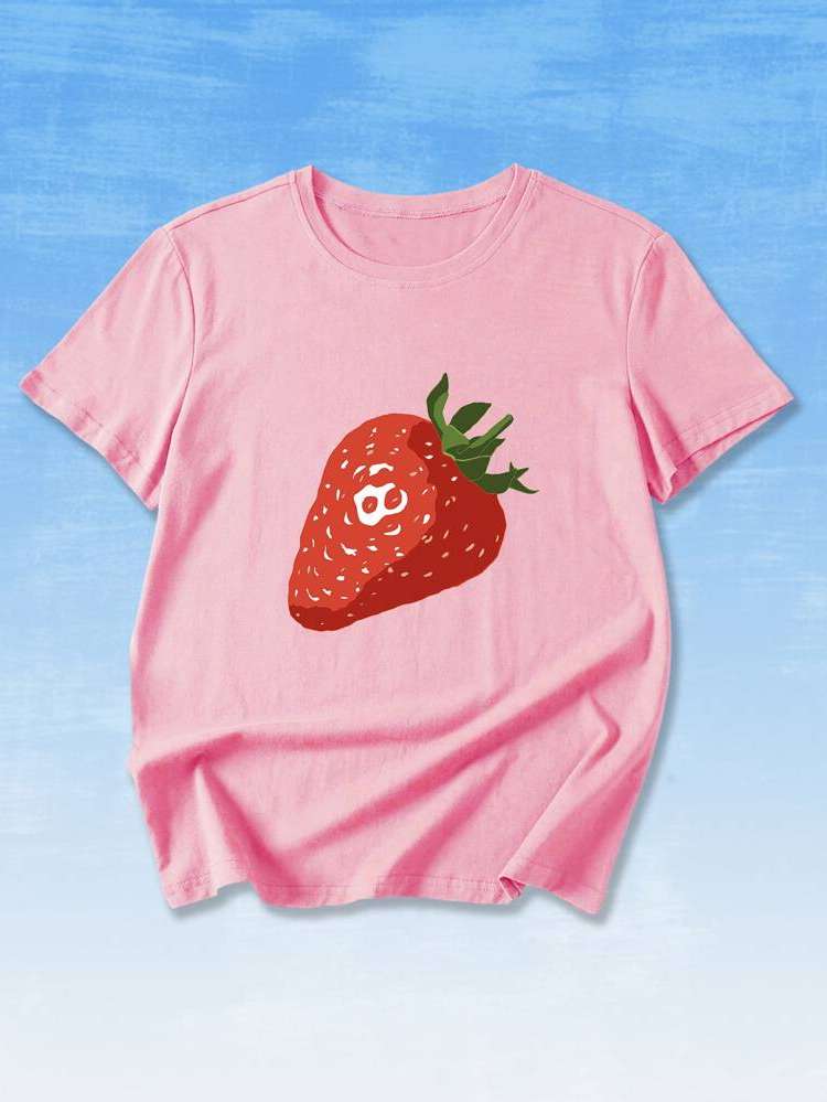  Short Sleeve Baby Pink Fruit&Vegetable Women T-Shirts 547