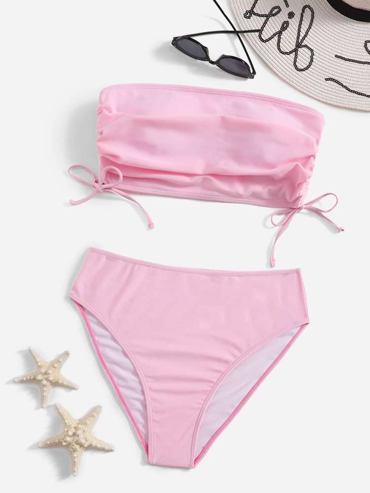  Cute Baby Pink Bandeau Plus Size Swimwear 832