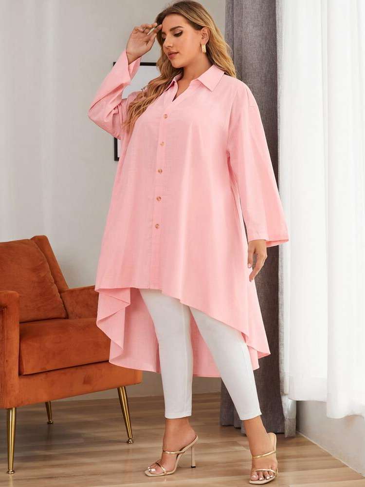 Plain Long Elegant Long Sleeve Plus Size Blouses 7930