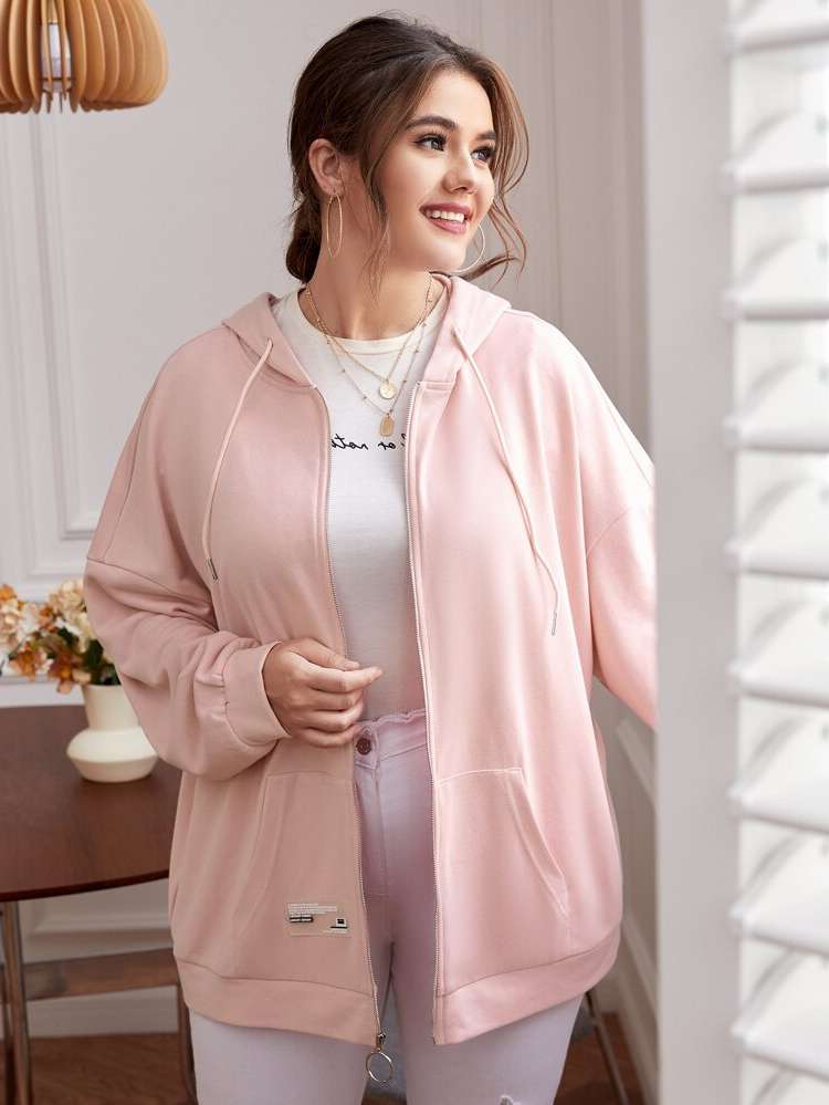  Baby Pink Hooded Casual Plus Size Sweatshirts 189