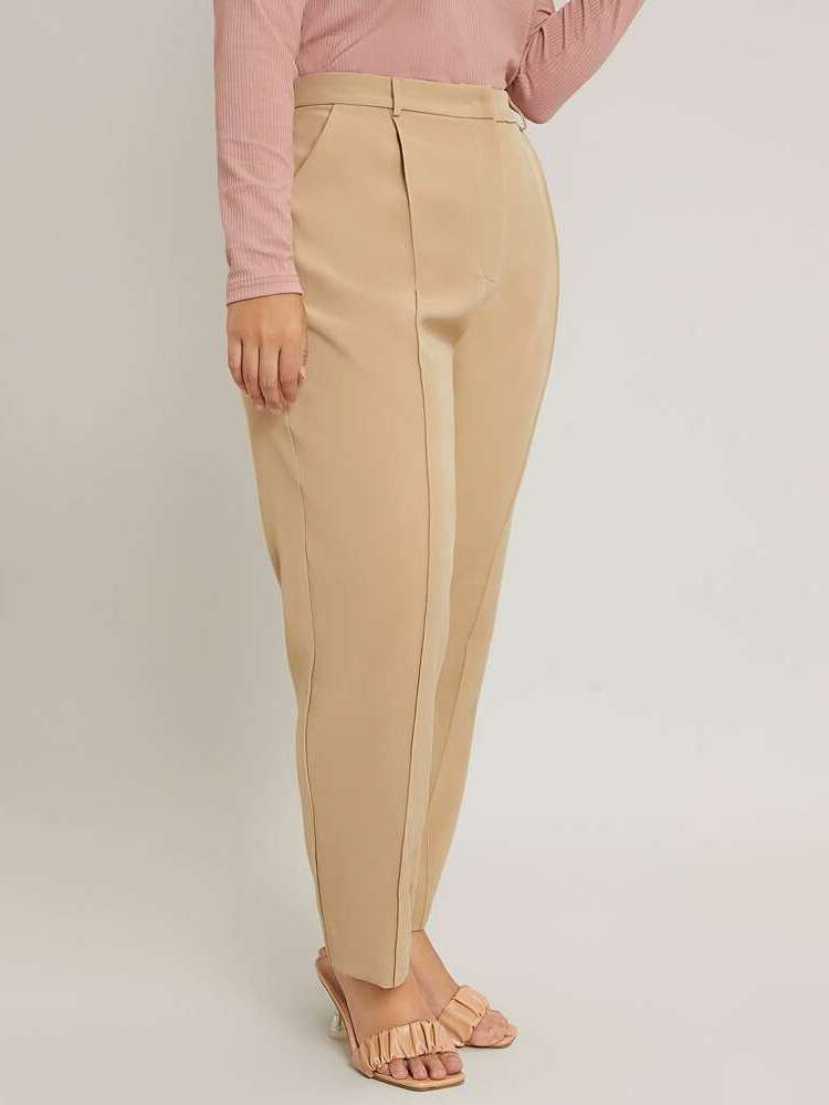 Baby Pink Cropped Elegant Regular Fit Plus Size Pants 6559