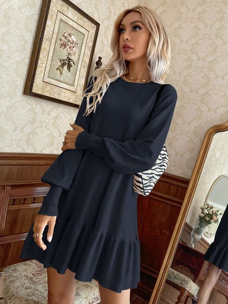  Ruffle Hem Long Sleeve Regular Fit Women Clothing 582