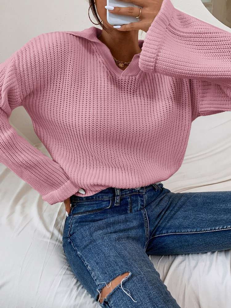 Regular Plain Long Sleeve Women Sweaters 248