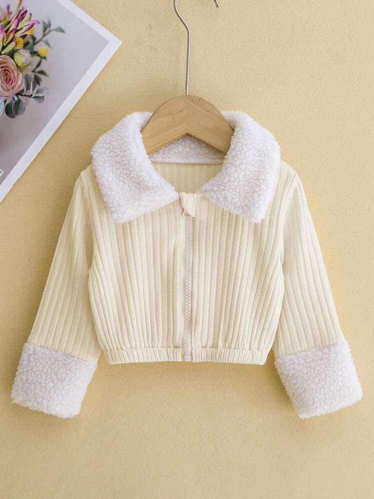 Collar Zipper Beige Colorblock Baby Jackets  Coats 4751