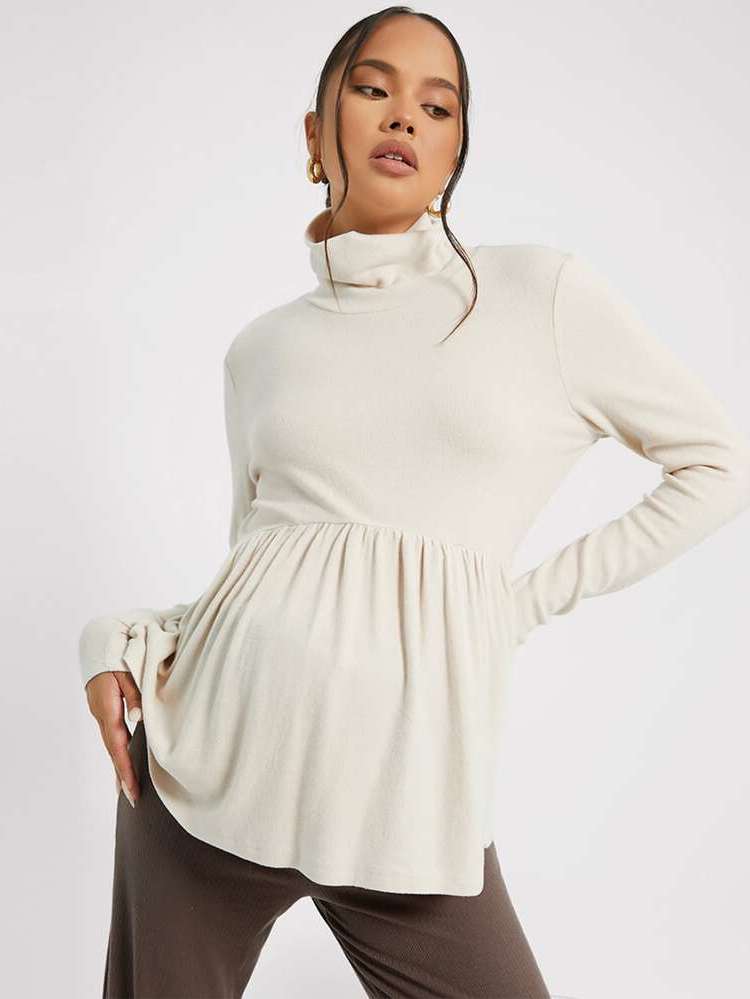 Ruffle Hem High Neck Long Sleeve Maternity 9569