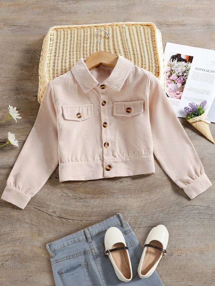 Crop Button Front Regular Fit Casual Girls Jackets 8172