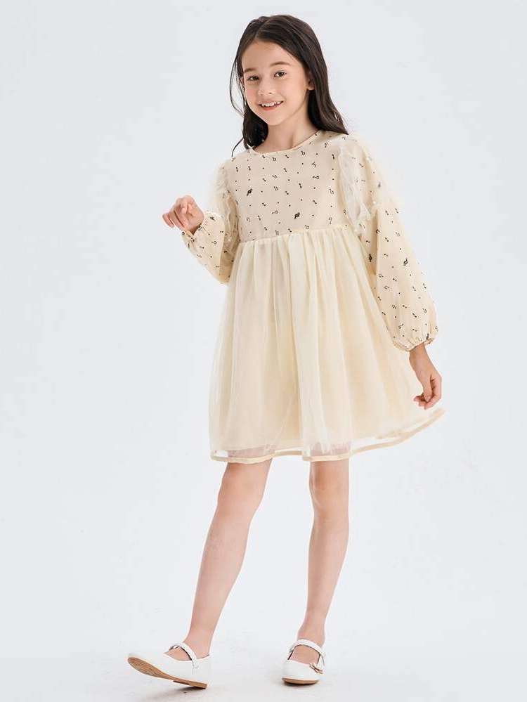  Beige Graphic Long Sleeve Girls Clothing 8571