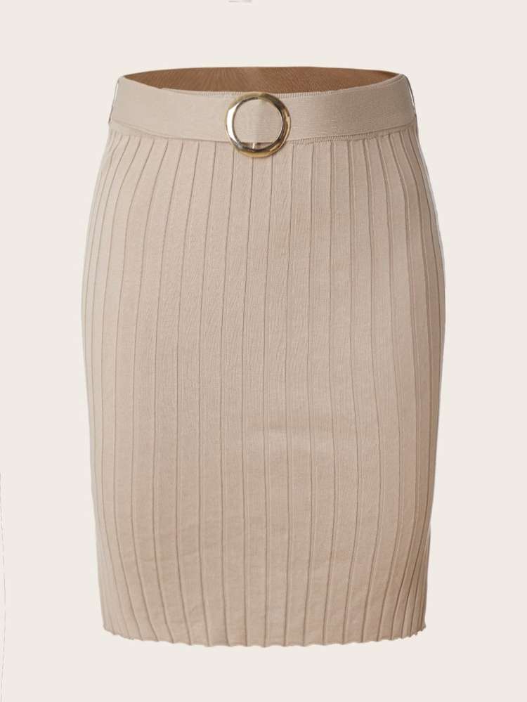  Beige Casual Plus Size Sweater Skirts 3063