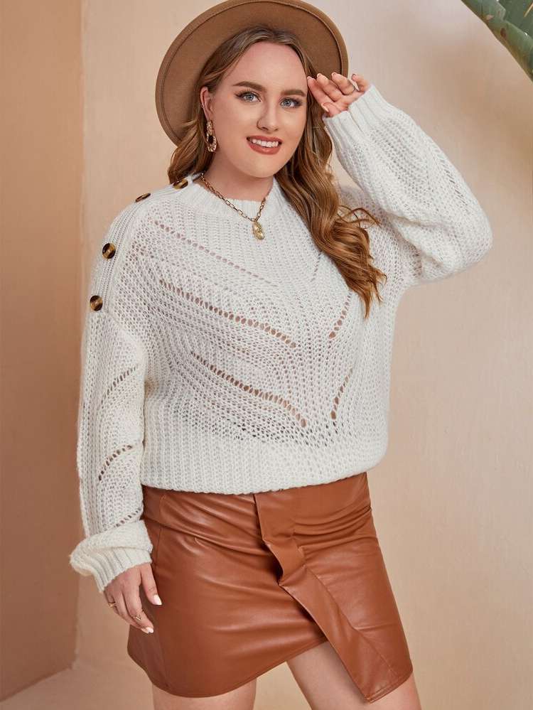  Long Sleeve Plain Regular Fit Plus Size Knitwear 236