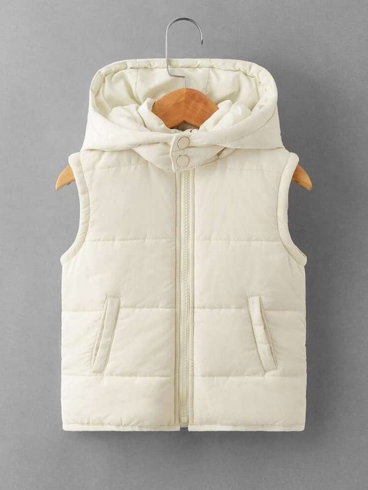 Casual Hooded Pocket Beige Toddler Girls Clothing 3737